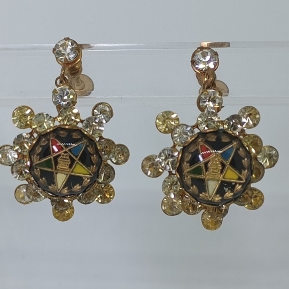 * vintage OEA Order of the Eastern Star screwback earrings - Picture 1 of 6